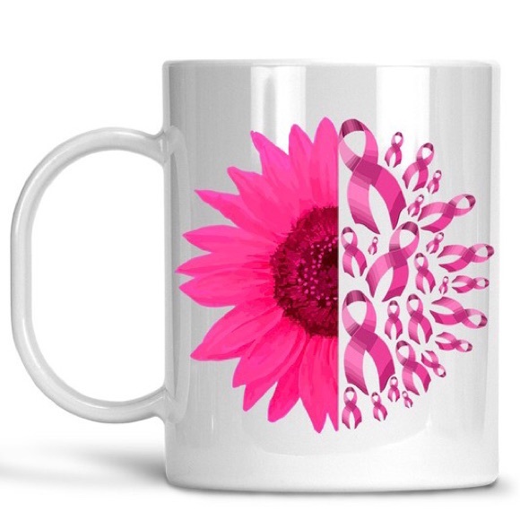 Pink Ribbon Sunflower Ceramic Beverage Mug - Picture 2 of 3